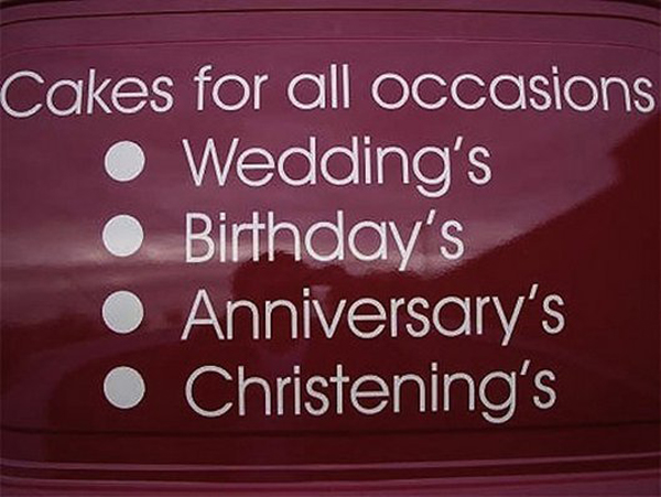 Funny sign spelling and grammar fails: apostrophes