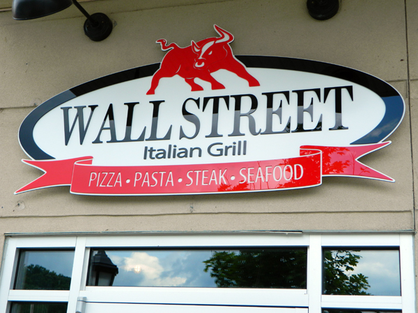 New exterior logo sign for Wall Street Italian Grill in Franklin, TN. 12-Point SignWorks