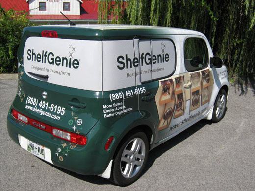 Custom car wrap for Nissan Cube fleet advertising