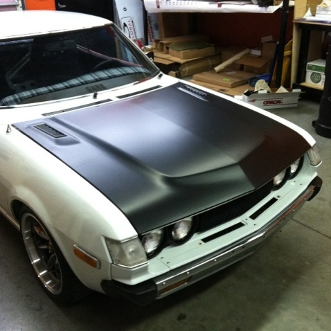 1975 Toyota Celica satin black color change hood wrap