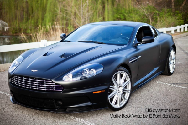 satin black car wrap on Aston Martin DB-S