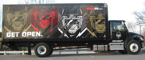 Box truck wrap for corporate brand promotion