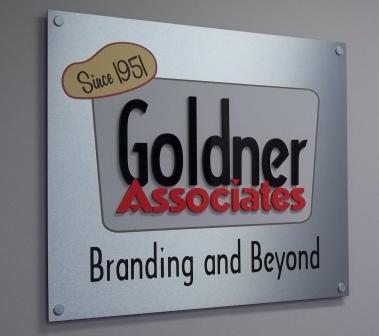 Dimensional logo sign, Digital print sign, brished aluminum sign, logo sign, lobby sign, 12 point signworks