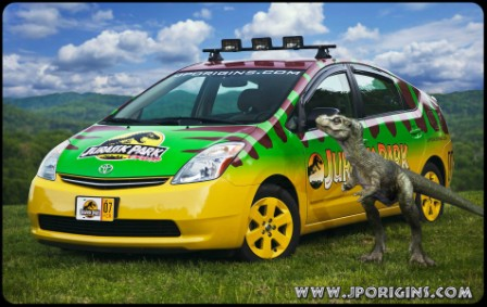 Custom Prius wrap Jurassic Park theme