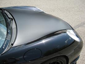 matte black vinyl Porsche hood wrap