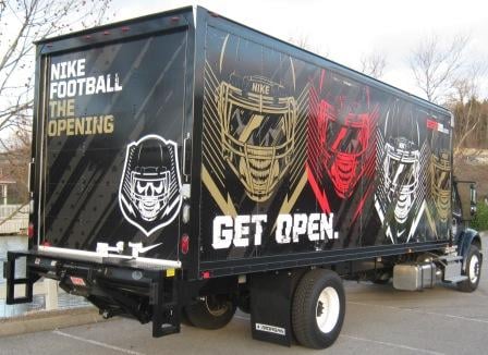 Nike Boxtruck wrap, vehicle wrap install, fleet graphics, custom car wrap, 12 point signworks