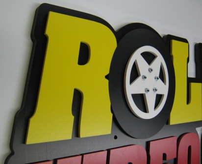 detail of layered PVC logo sign