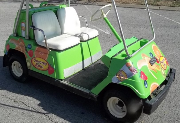 Smoothie King painted golf cart with individual fruit decal graphics