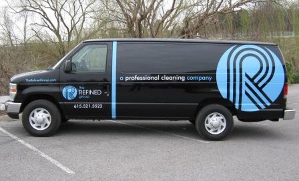 This is a more modern, simplistic van wrap. The van was already black; we added the bright blue and white graphics to stand out.