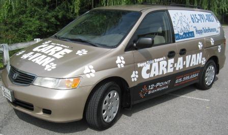 Animal shelter rescue van with partial wrap and vinyl graphics