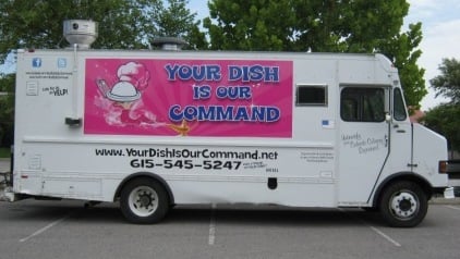 Food truck with partial wrap and lettering graphics