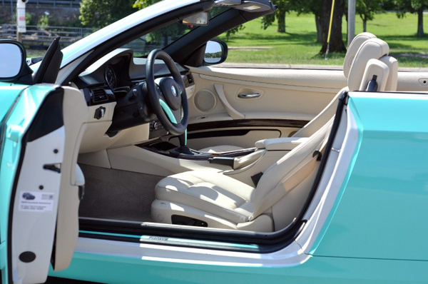 Tiffany blue Hexis wrap interior on BMW. 12-Point SignWorks