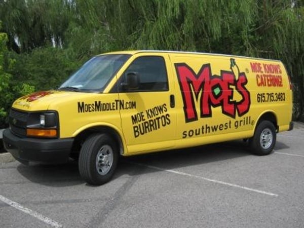 Wrap your whole vehicle with a bold color like this van - you'll stand out in any crowd!