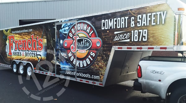 The right side of the 36' trailer for French's Shoes & Boots. 12-Point SignWorks