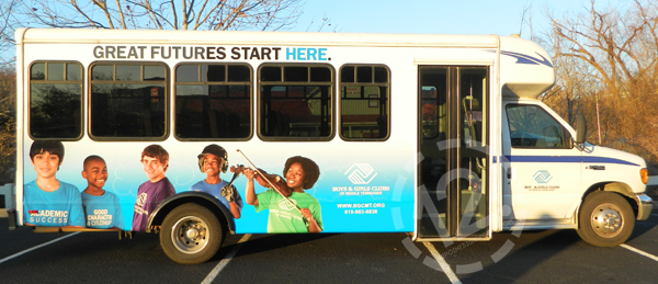One of six buses with an advertising wrap for Boys & Girls Clubs of Middle Tennessee. 12-Point SignWorks