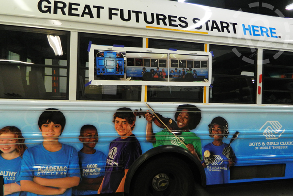 Another bus for Boys & Girls Club of Middle Tennessee receiving an advertising wrap. 12-Point SignWorks