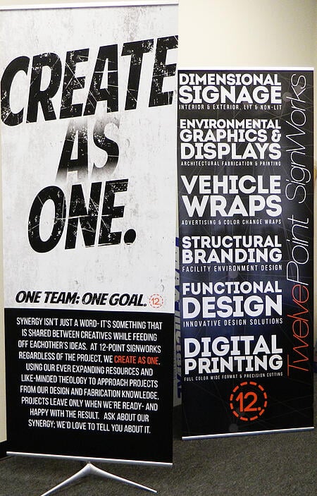 The 'Create As One' slogan for 12-Point SignWorks in Franklin, TN.