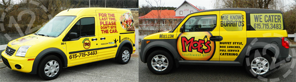 Advertising wraps for Moe's Southwest Grill. 12-Point SignWorks