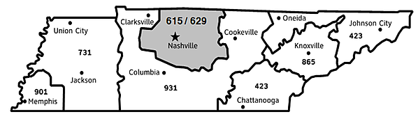 Map of Tennessee showing the different area codes courtesy of VerizonWireless.com. 12-Point SignWorks