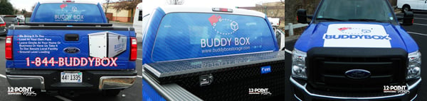 Some details of the advertising wrap for Buddy Box Portable Storage. 12-Point SignWorks