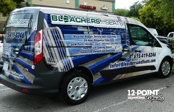 Window vinyl used with a full vehicle wrap for Bleachers and Seats. 12-Point SignWorks
