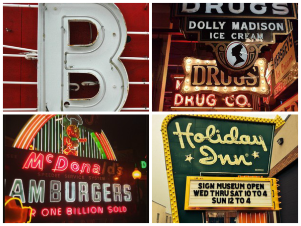 Examples of signs displayed at the American Sign Museum