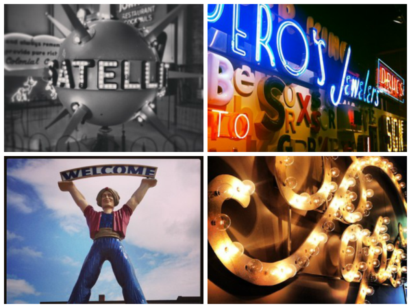Collection of some of the signs displayed at the American Sign Museum in Cincinnati
