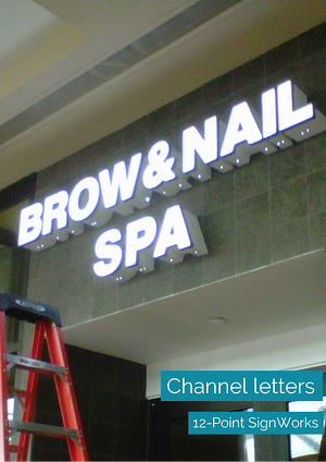 Channel Letters for Brow & Nail Spa in the Cool Springs Galleria by 12-Point SignWorks