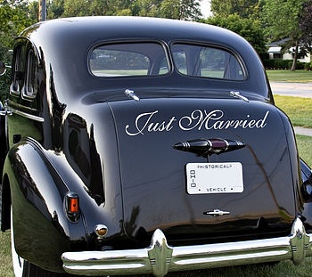 Removable decals for wedding getaway car