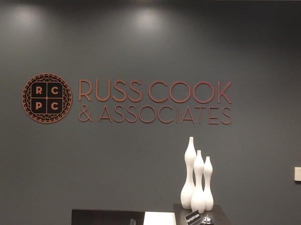 Russ Cook and Associates lobby signage by 12-Point SignWorks