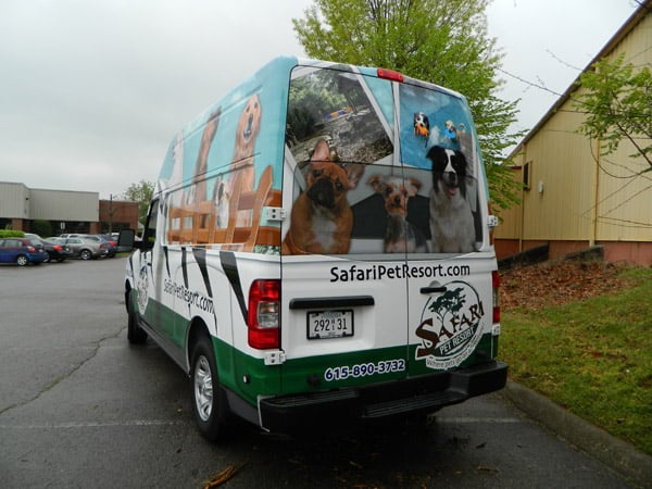 Advertising van wrap for Safari Pet Resort. 12-Point SignWorks