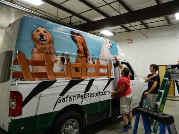 Advertising van wrap for Safari Pet Resort. 12-Point SignWorks