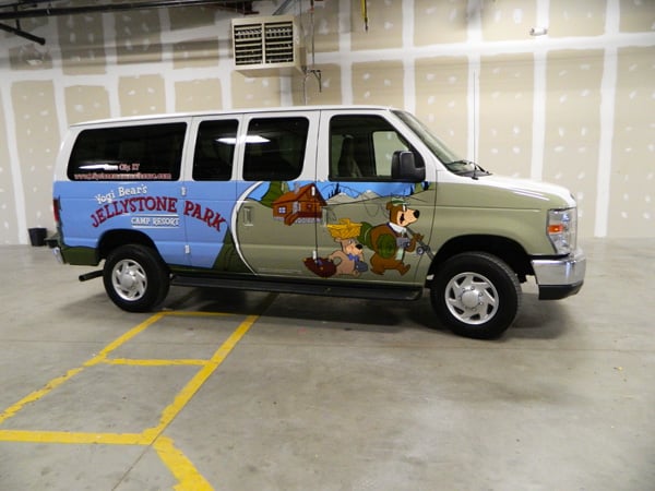 Partial vehicle wrap for Yogi Bear's Jellystone Camp Resort in Cave City. 12-Point SignWorks