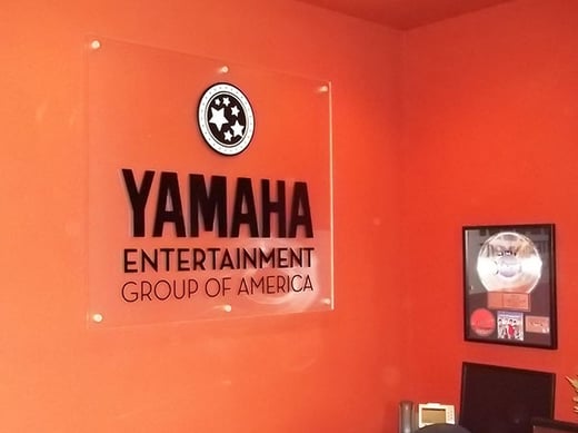 Custom dimensional logo sign for Yamaha Entertainment Group of America in Franklin, TN. 12-Point SignWorks