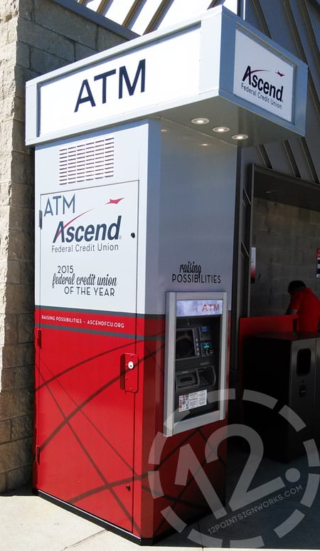 One of two identical kiosk ATMs located at the Ascend Amphitheater in Nashville, TN. 12-Point SignWorks