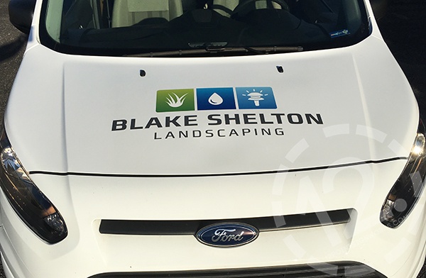 The front of the Ford Transit wrap for Blake Shelton Landscaping. 12-Point SignWorks - Franklin TN
