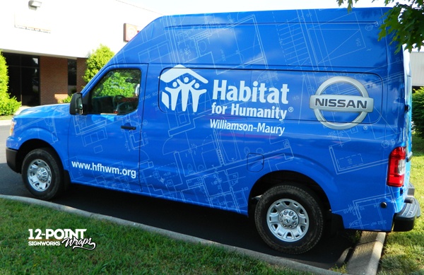 Custom advertising wrap for Habitat for Humanity Williamson-Maury. 12-Point SignWorks - Franklin, TN