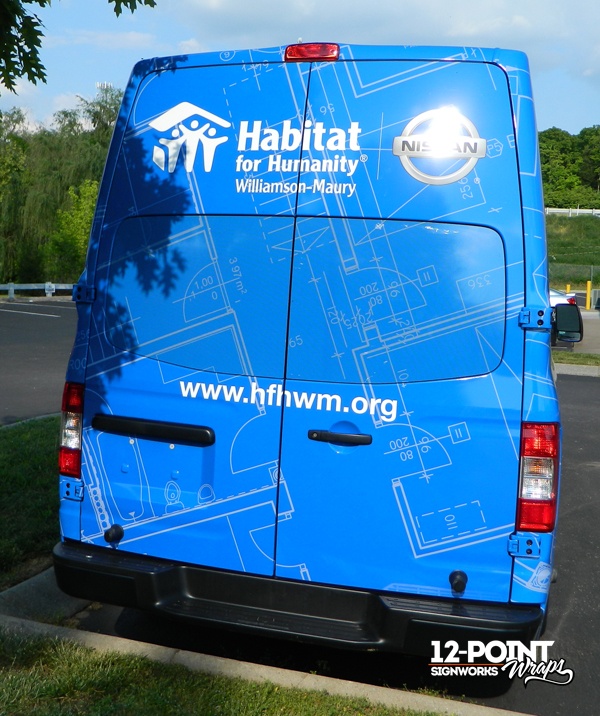 Custom wrap on Nissan NV for Habitat for Humanity Williamson-Maury. 12-Point SignWorks - Franklin, TN