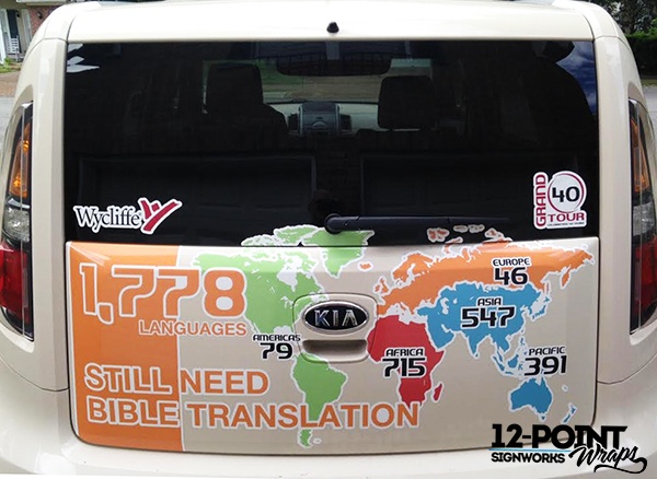 Custom graphics on the rear of the 2010 KIA Soul. 12-Point SignWorks - Franklin, TN