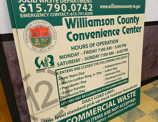 ACP panels printed for the Williamson County Solid Waste Department. 12-Point SignWorks - Franklin TN