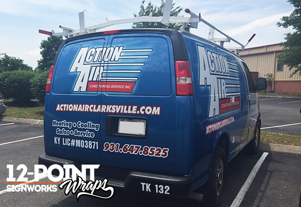 Full coverage advertising wrap for Action Air Conditioning Service in Clarksville. 12-Point SignWorks - Franklin, TN