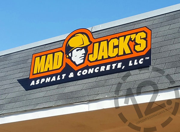 Exterior building sign for Mad Jack's Asphalt and Concrete. 12-Point SignWorks - Franklin TN