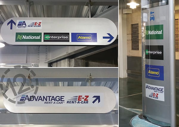 New graphics for Advantage Rent A Car directional signage at the Nashville International Airport. 12-Point SignWorks