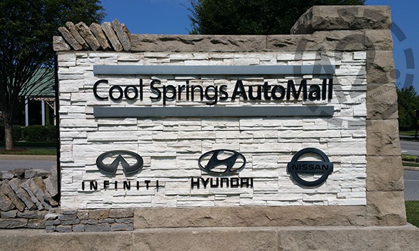 The completed double-sided monument sign for Cool Springs AutoMall. 12-Point SignWorks - Franklin TN