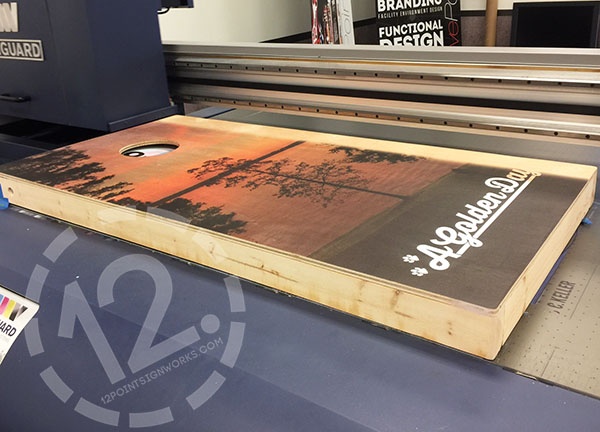 Custom cornhole boards printed on the VR5D. 12-Point SignWorks - Franklin TN