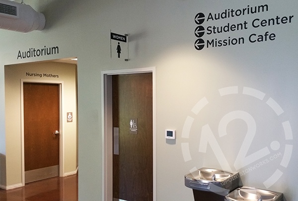 Directional and wall signage in the HCC building addition. 12-Point SignWorks - Franklin, TN
