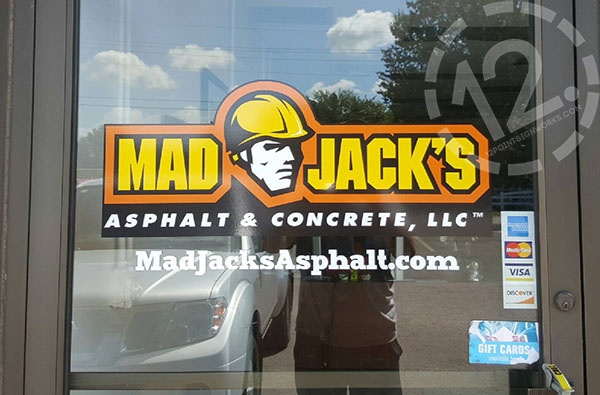 Custom door graphics for Mad Jack's Asphalt and Concrete. 12-Point SignWorks - Franklin TN