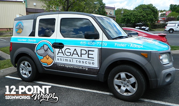 2004 Honda Element custom advertising wrap for Agape Animal Rescue. 12-Point SignWorks - Franklin, TN