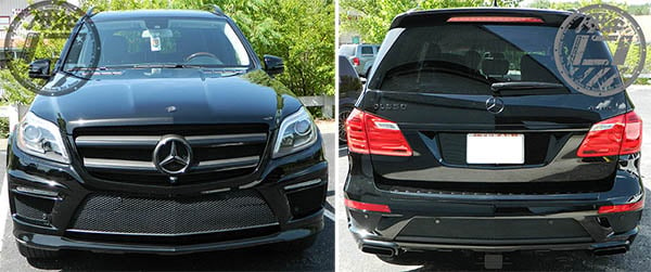 Front and back photos of a Mercedes-Benz GL550 with a chrome delete package. Limitless Auto Wraps - 12-Point SignWorks - Franklin, TN