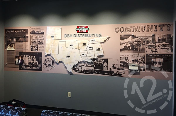 The graphic wall display for the locations for DBH Distributing. 12-Point SignWorks - Franklin TN